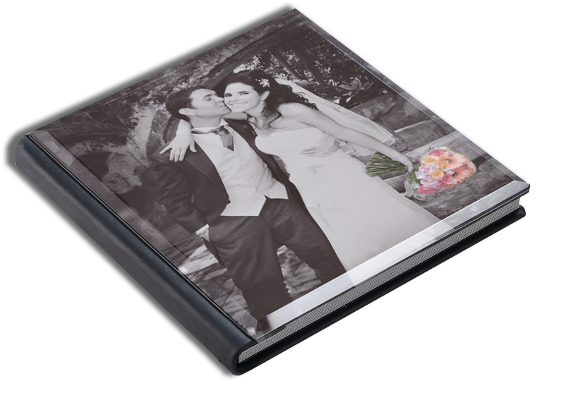 Premium leather wedding album with printed photos